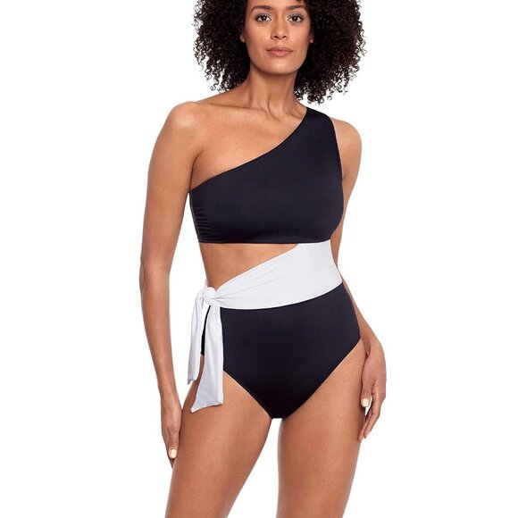 NWT LAUREN Ralph Lauren Bel Air Solids Cutout One Shoulder Sz 10-18W $150 9B704